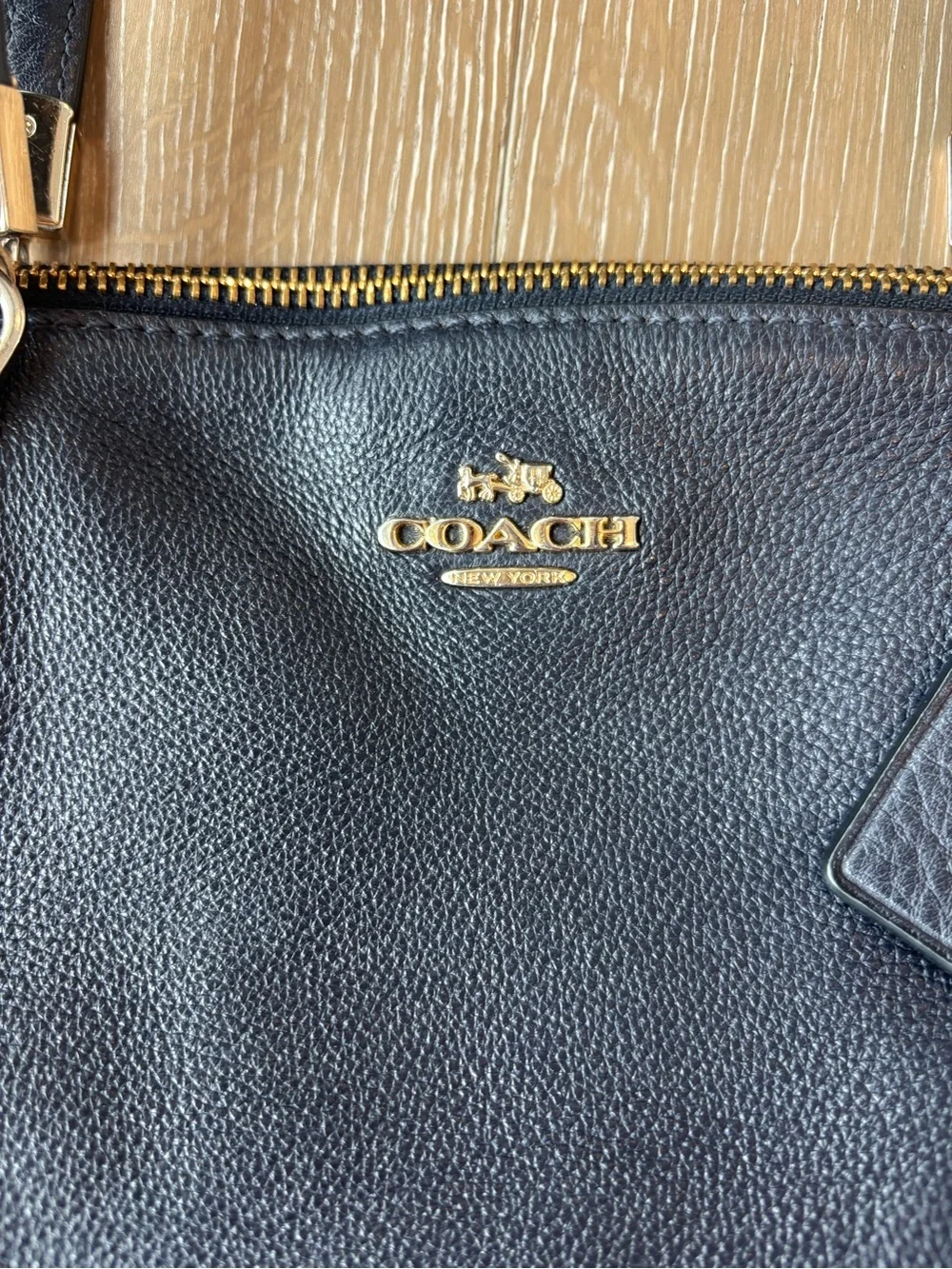 Coach Navy Kelsey Pebbled Leather Shoulder/Hand Tote with Gold Hardware